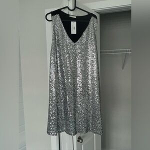 Silver Sequin V-Neck Dress